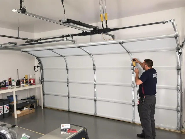 East Hartford Garage Door Repair certified technician performing overhead door system repair in East Hartford